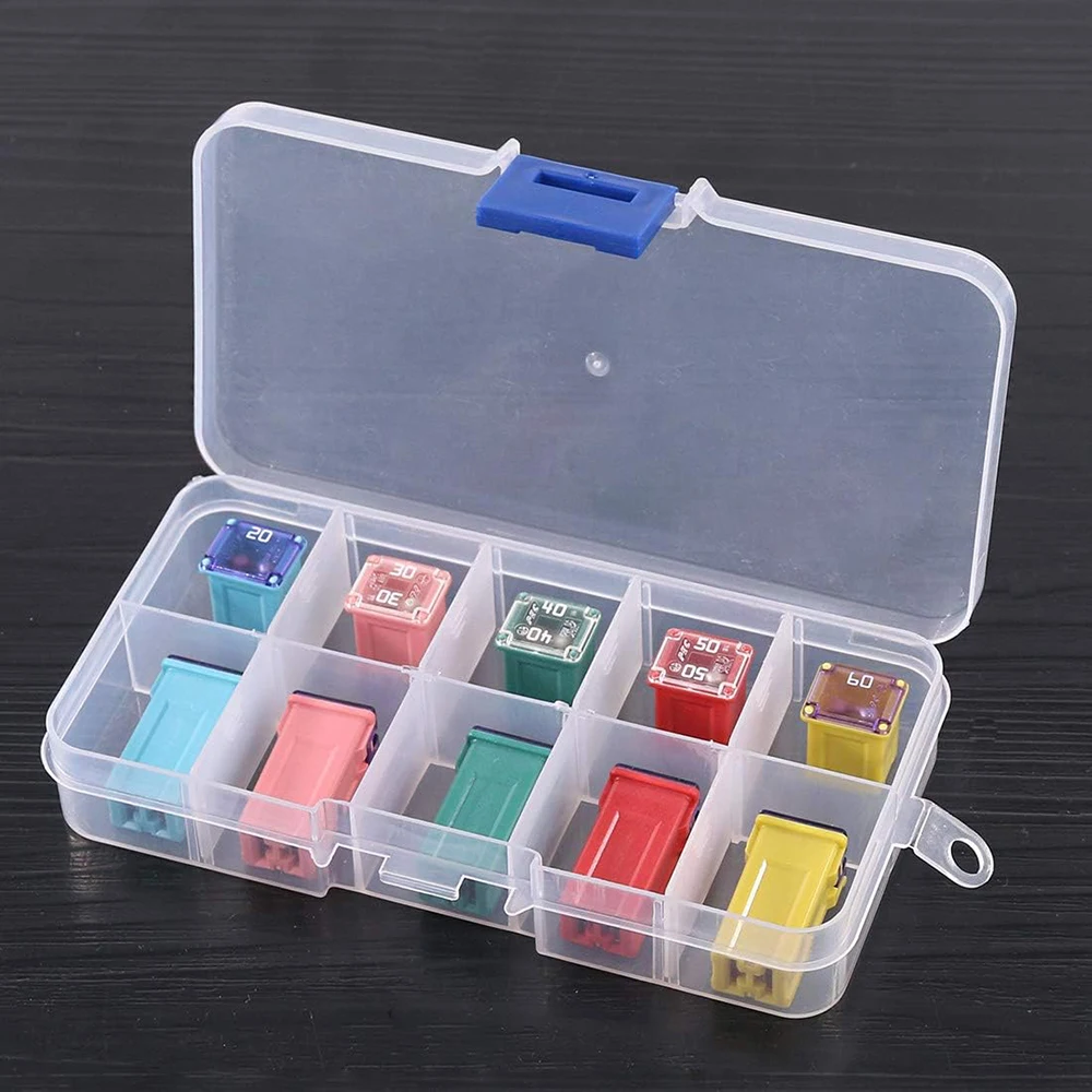 10Pcs JCase  Low and Tall/Standard Profile Box Shaped Fuse 20A 30A 40A 50A 60A Fuse Assortment Kit for  Pickup Trucks Cars  SUVs