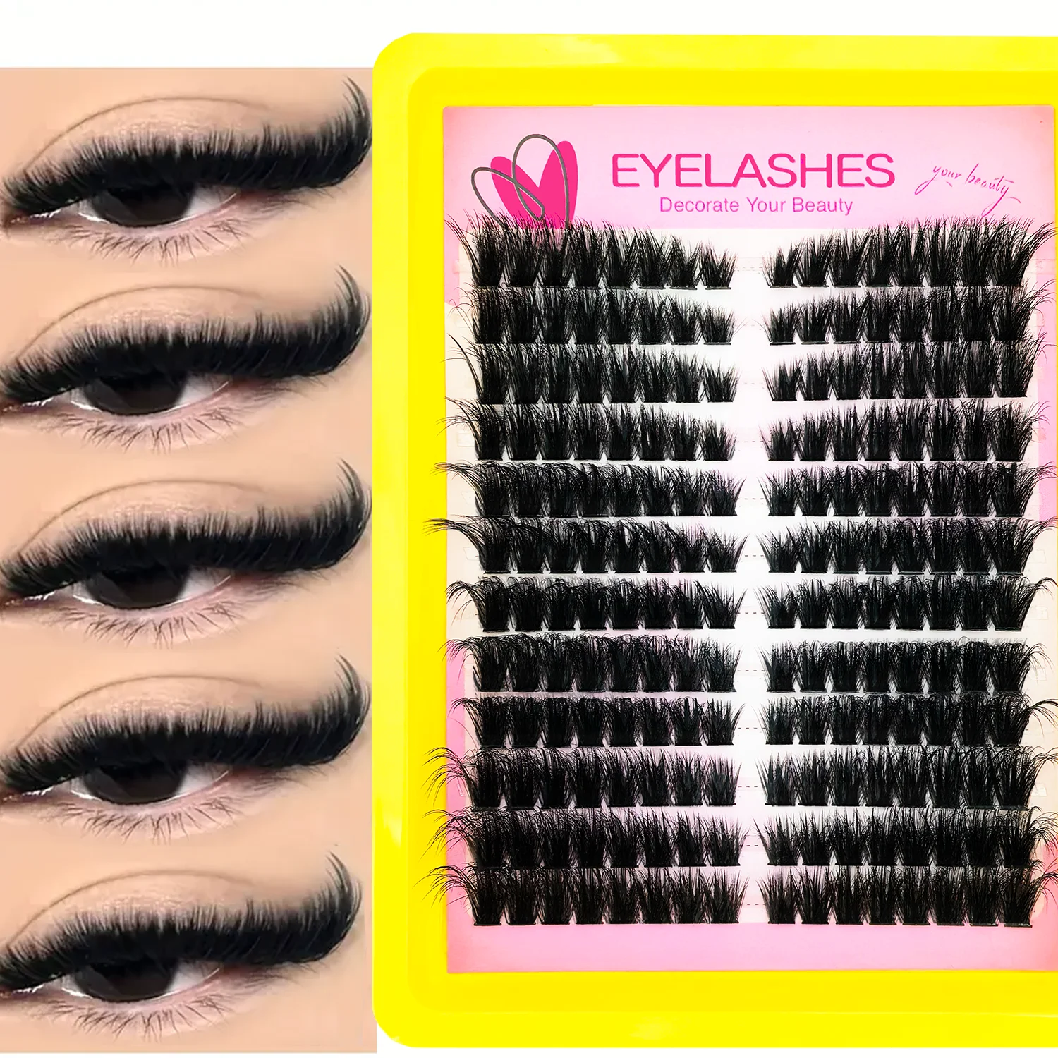192PCS Faux Mink Lash Clusters – D Durl Long Individual Eyelashes, Soft & Natural Look, Mixed Lengths for DIY Eyelash Extensions