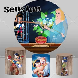 The Adventures Of Adventures Pinocchio Round Backdrop Cover Kids Cartoon Birthday Party Circle Background Plinth Covers Custom