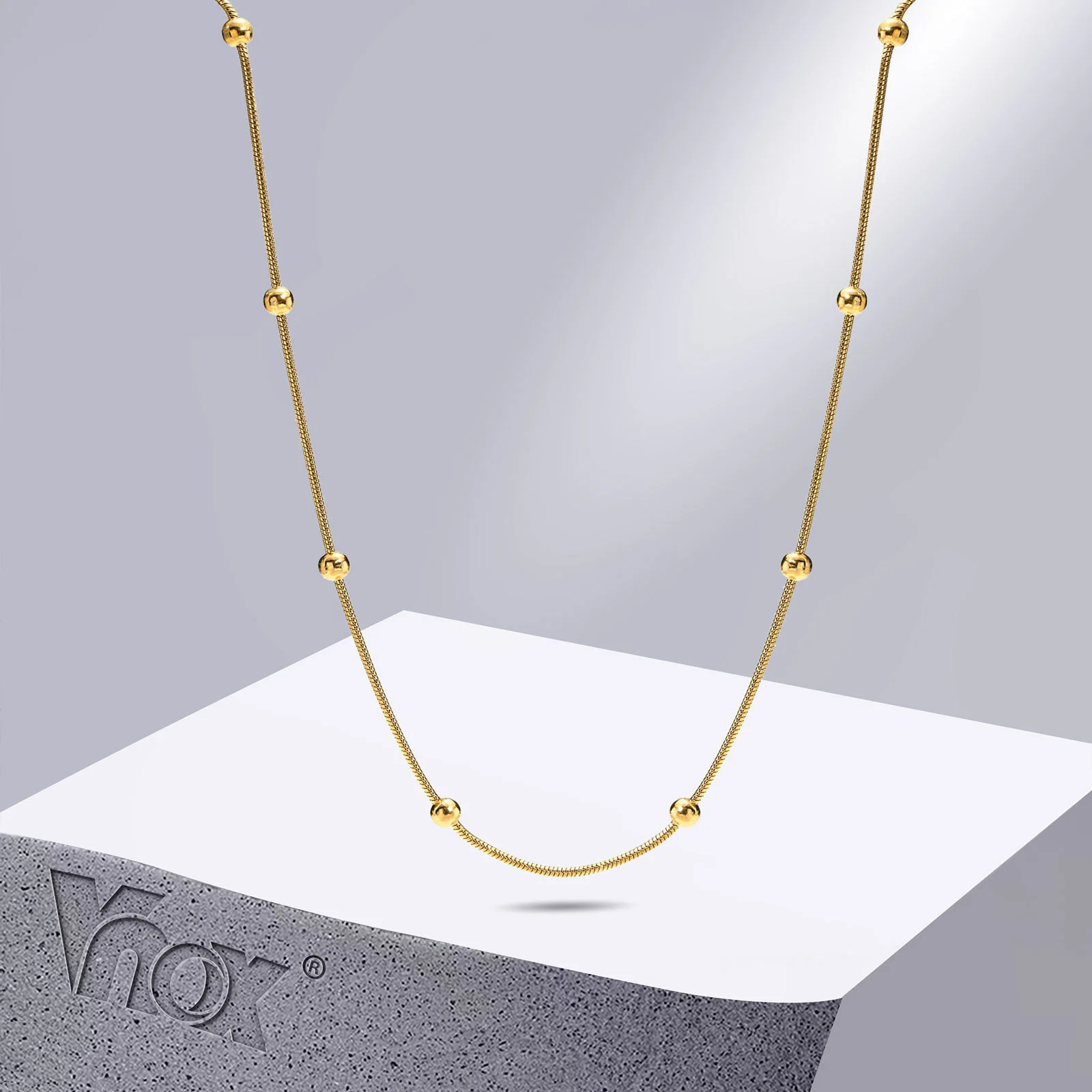 Vnox Gold Color Satellite Chain Necklace Bracelet for Women, Stainless Steel Jewelry Set, Chic Minimalist Elegant Collar