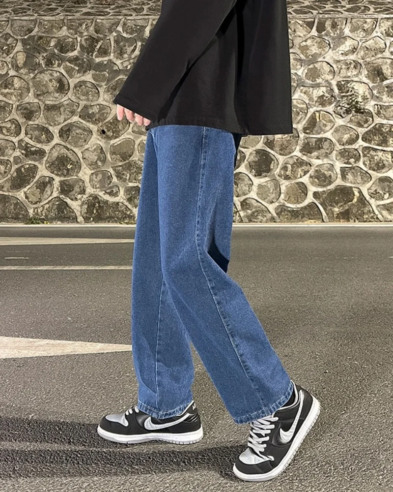 جينز مستقيم الساق من العلامة التجارية الأمريكية High Street Retro العصرية للرجال في الصيف، حزام خصر مطاطي برباط، سراويل كاجوال فضفاضة،