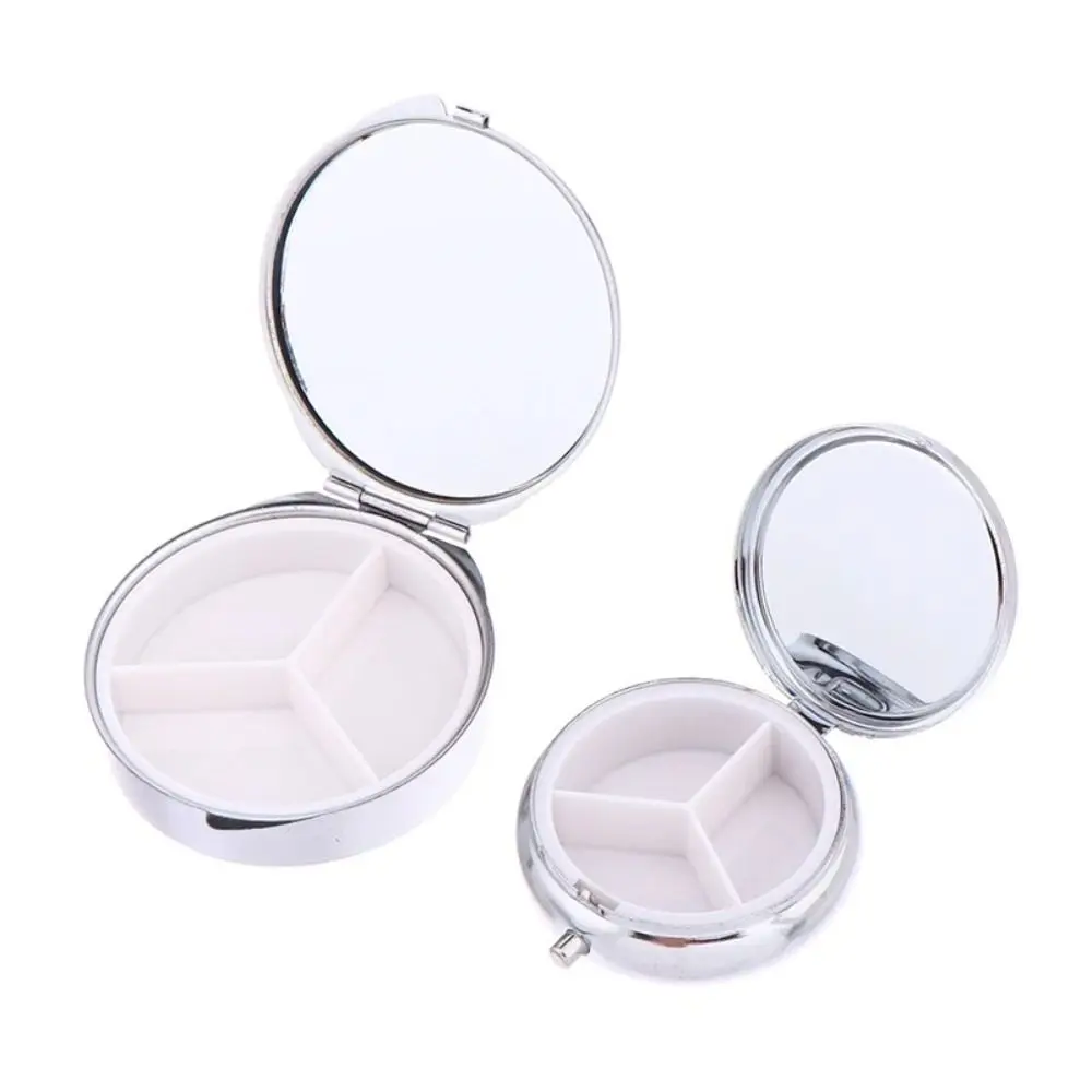Portable Metal Tablet Box Round Leak-Proof Earrings Case Compact Coins Case Travel