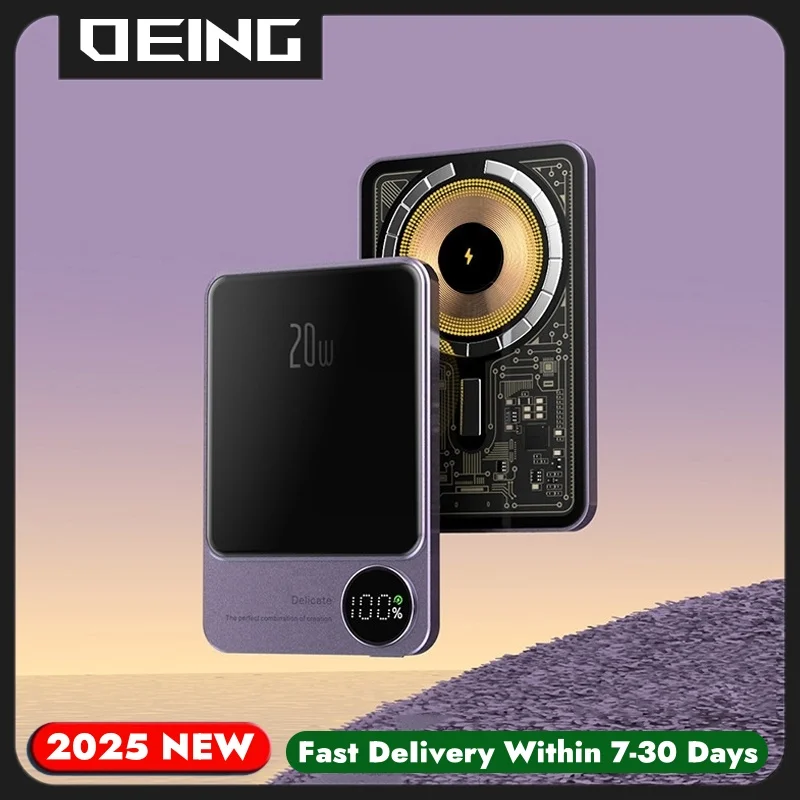 

Transparent Magnetic Wireless Power Bank Slim Alloy Powerbank External Backup Battery Fast Charger For iPhone 16 15 14 13 12 11