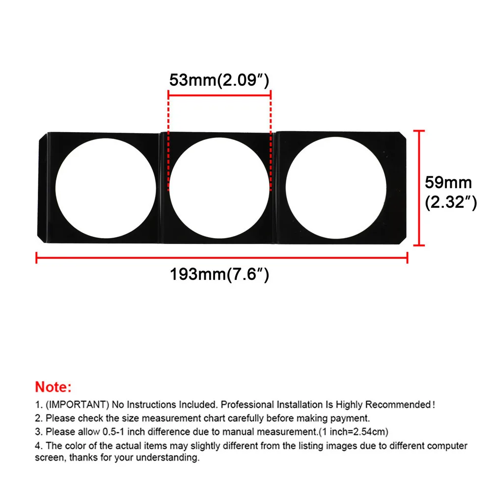 52mm 3 Hole Single DIN Radio Slot Pod Triple Gauge Meter Panel Mount Black