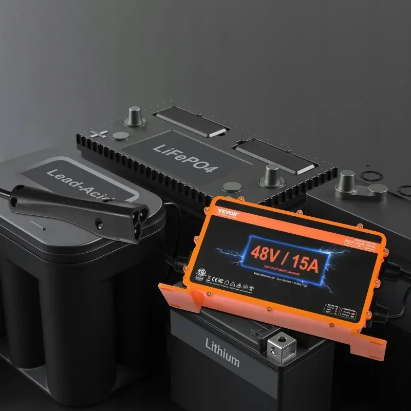 

48 Volt Golf Cart Battery Charger, 15 AMP, Smart Battery Charger with RXV Plug, Compatible with Lead-Acid AGM/GEL/EFB MF Flooded
