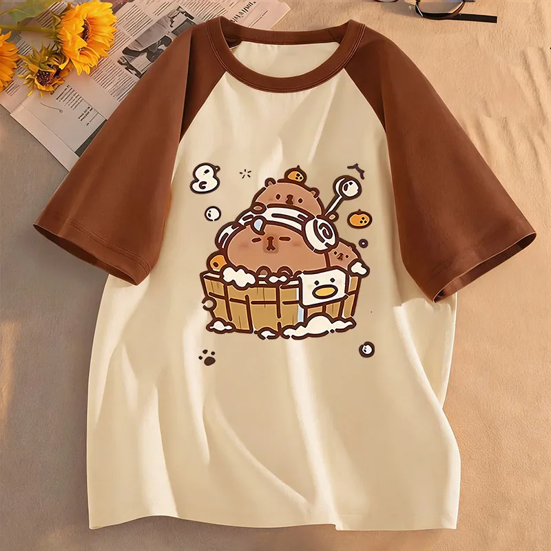 Cartoon Capybara Kurzarm-T-Shirts Manga Kinder T-Shirt Jungen Mädchen Sommer Frühling Lässiges Oberteil T-Shirt