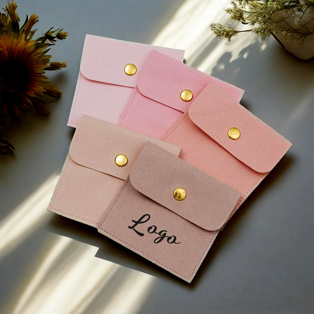 

50pcs Microfiber Suede Snap Bags DIY Custom Size Dust Bag Jewelry Pouch Personalized Logo Printed Wholesale Gift Product Package