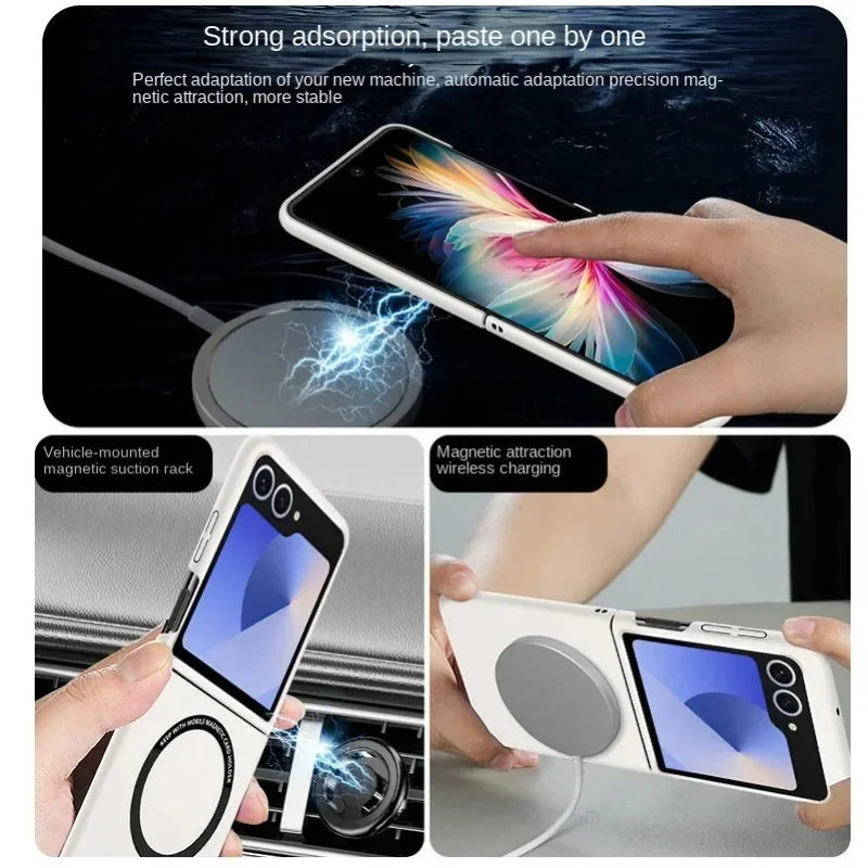 Роскошный простой ультратонкий однотонный чехол для телефона Samsung Galaxy Z Flip 7, 6, 5, 4, 3, противоударный защитный чехол с магнитным притяжением