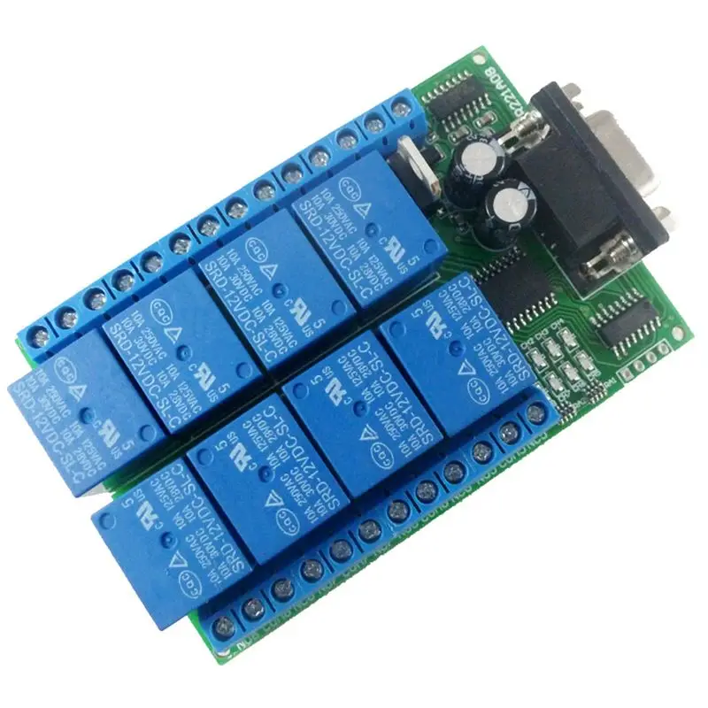 Stylish-DC 12V 8 CH RS232 Relay Board PC USB UART DB9 Remote Control Switch For PLC Smart Home Garage Door Car Alarm Farm Motor