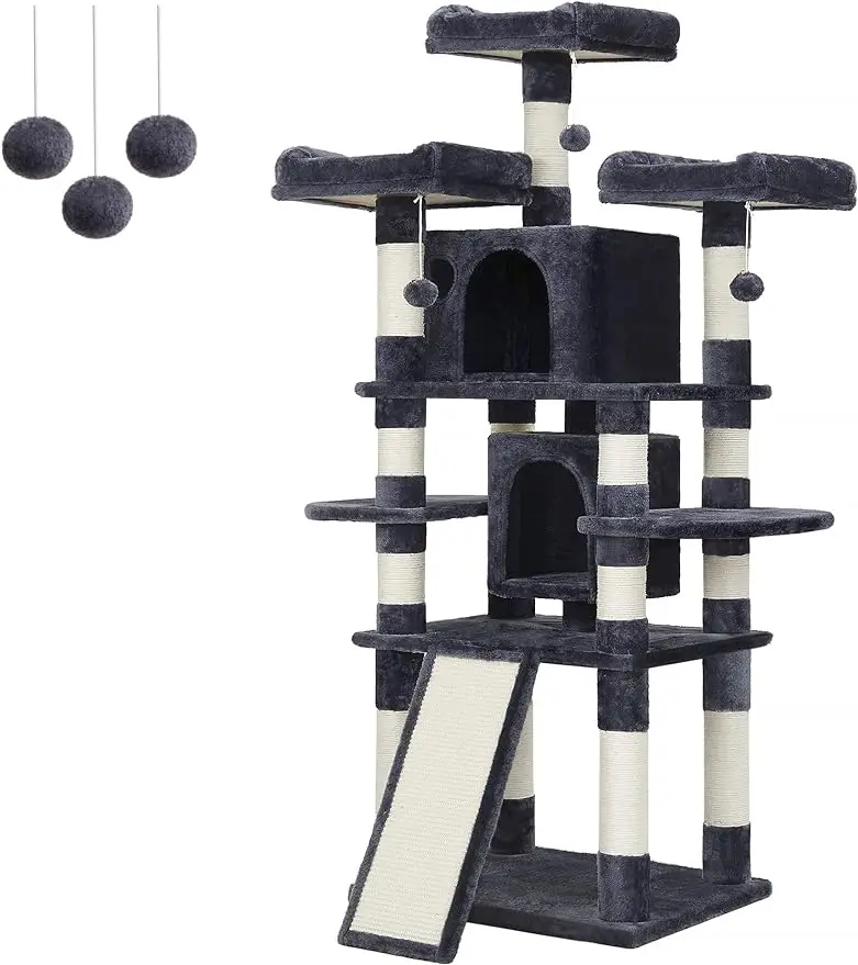 

67-Inch Multi-Level Cat Tree for Large Cats, with Cozy Perches, Stable, Smoky Gray UPCT18G