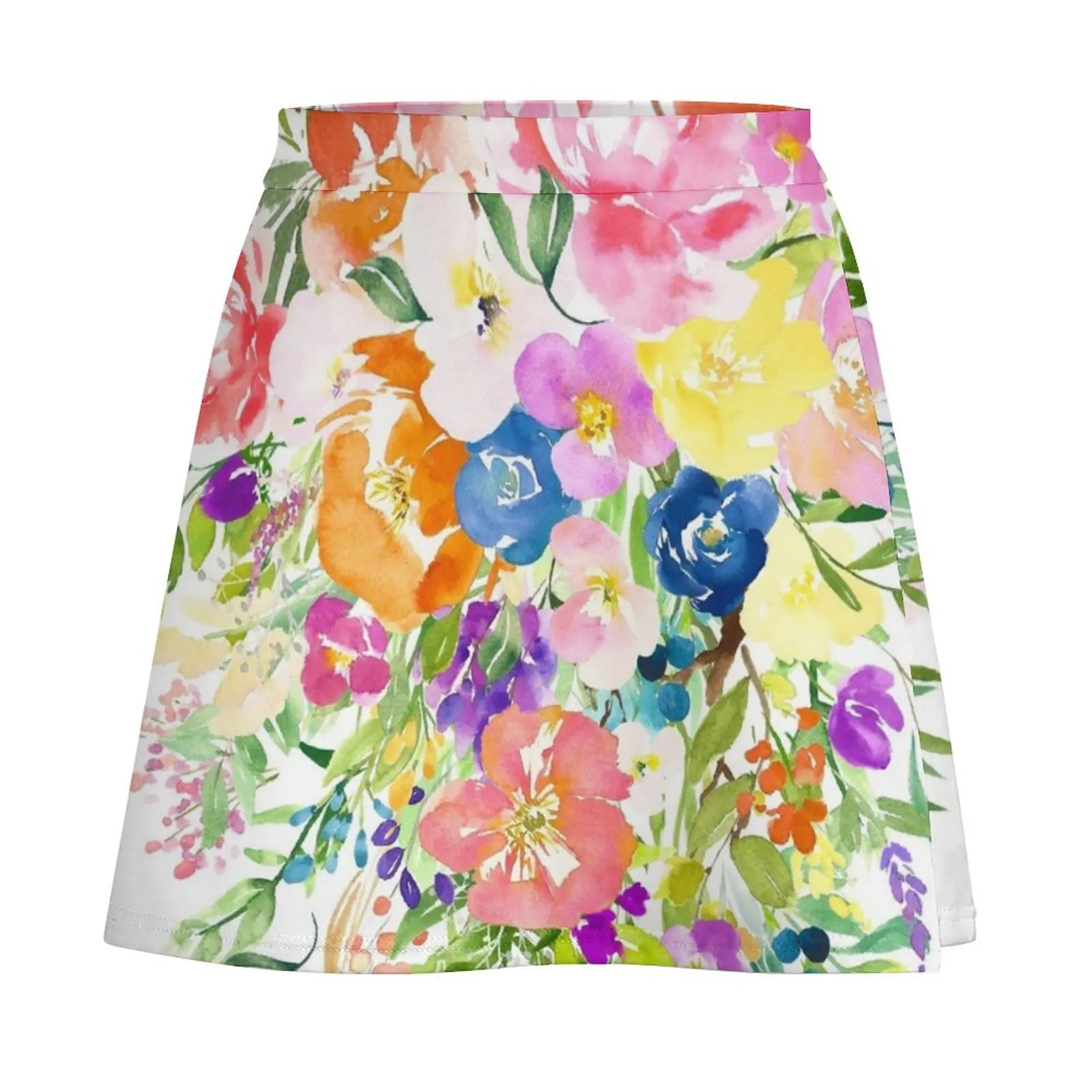 Colorful Large Watercolor Flower Bouquet Mini Skirt 90s aesthetic short skirts for women