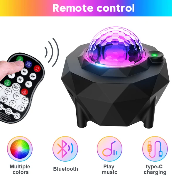 

USB Galaxy Star Night Light Bedroom Ceilling Light 3 IN 1 RGB LED Music Starry Sky Projector Light Ocean Wave with Remote Contr