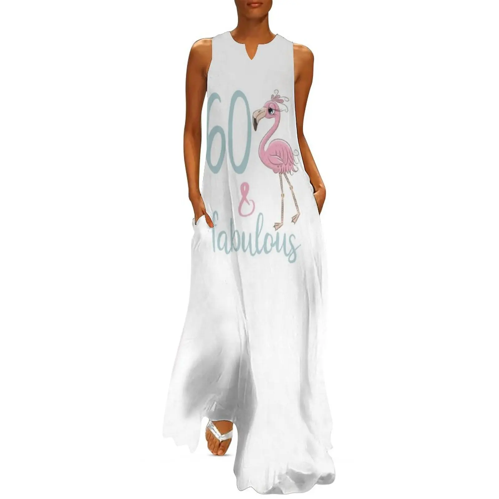 

Womens 60th Birthday Party Gift For 60 Years Old Fabulous Flamingo Sixty Bday Outfit For Mom Long Dress