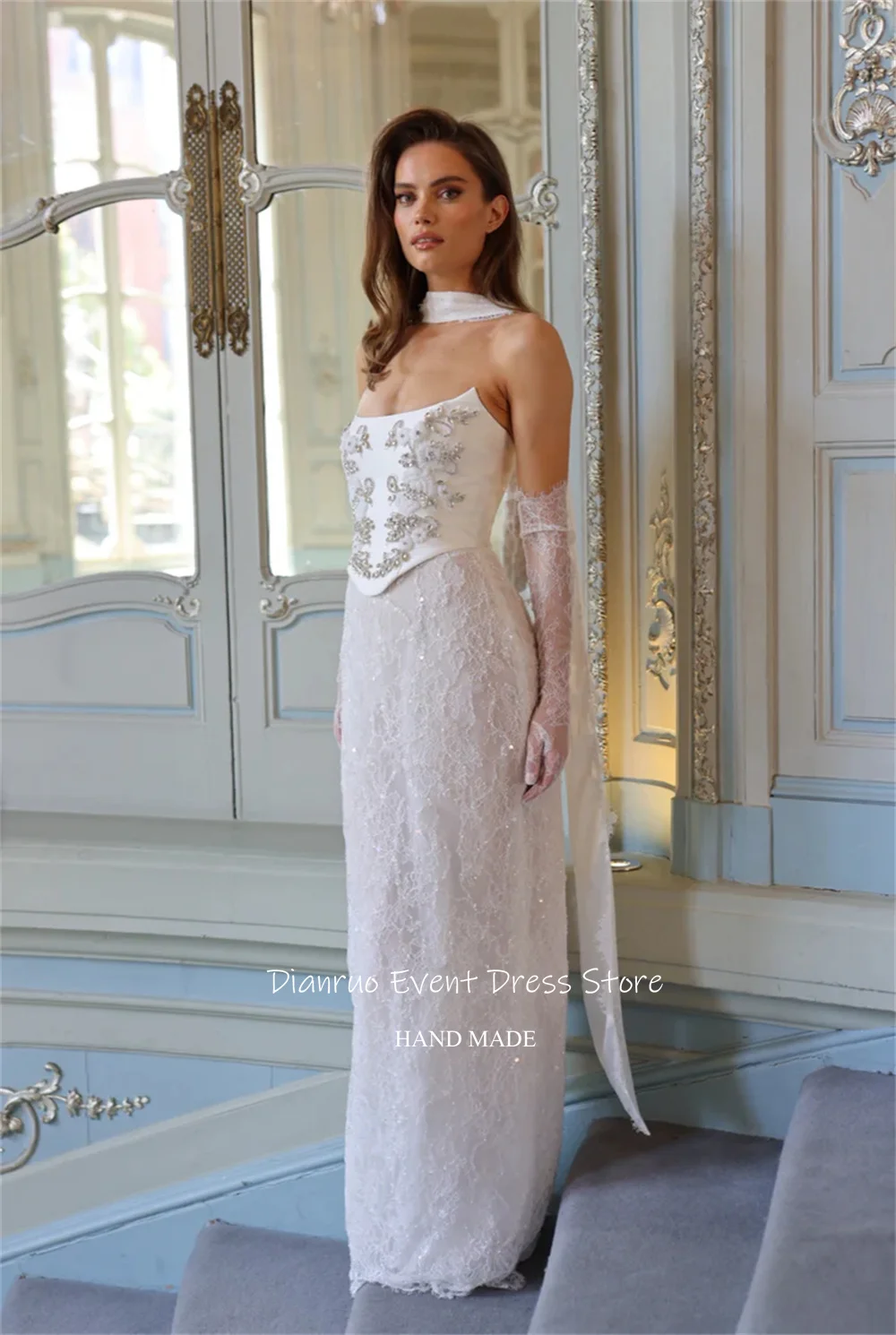 فساتين زفاف Dianruo Trumpet على شكل قلب فاخرة سبليت رداء De Mariée 2025 دانتيل مطرز بطول الأرض فساتين العروس مخصصة