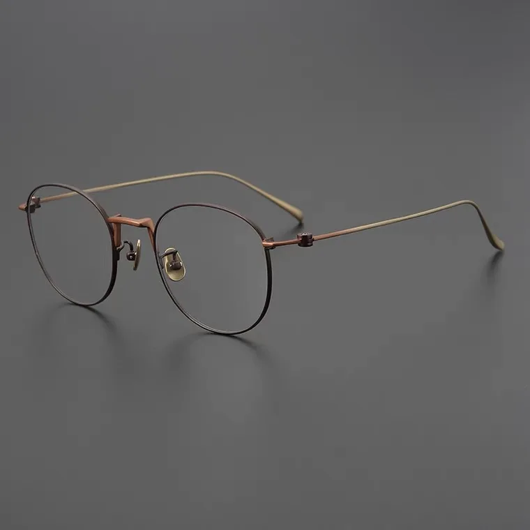 7g handmade two-color ultra-light pure titanium female literary myopia round glasses frame male pure titanium glasses