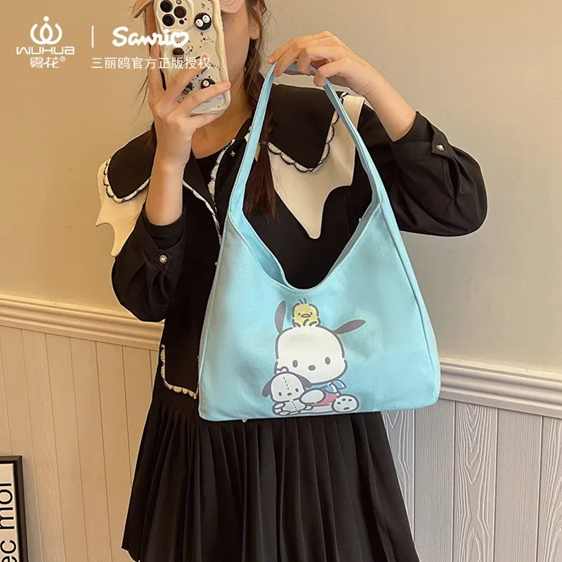 Sanrio 'S Nieuwe Coulomi Canvas Tas Melodie Cartoon Bedrukt Een Schouder Hoog Volume Handtassen