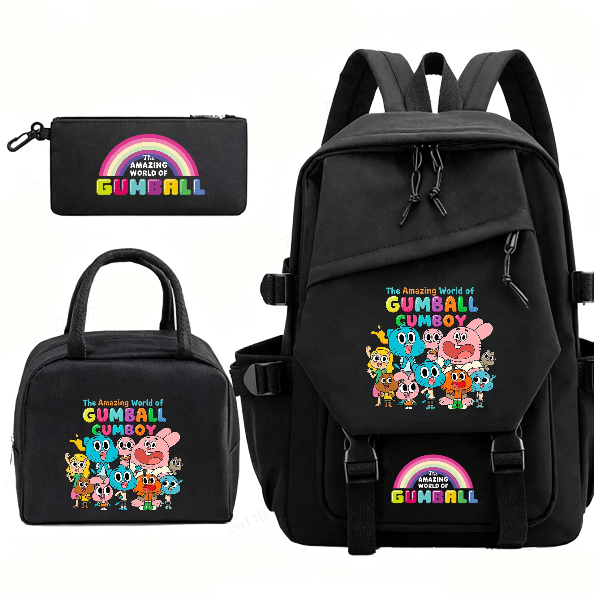 3Pcs Set The Amazing World of Gumball Backpack Large Capacity Lightweight Schoolbag for Boy Girls Anime Knapsack Outdoor Bookbag