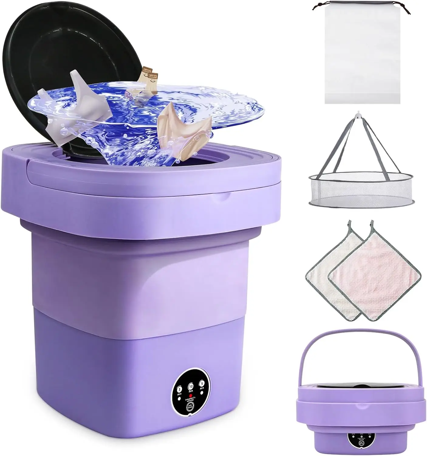 Lavadora portátil, lavadora portátil de 11L con modos de limpieza profunda, lavadora plegable de ropa interior y ropa de bebé, plegable pequeña