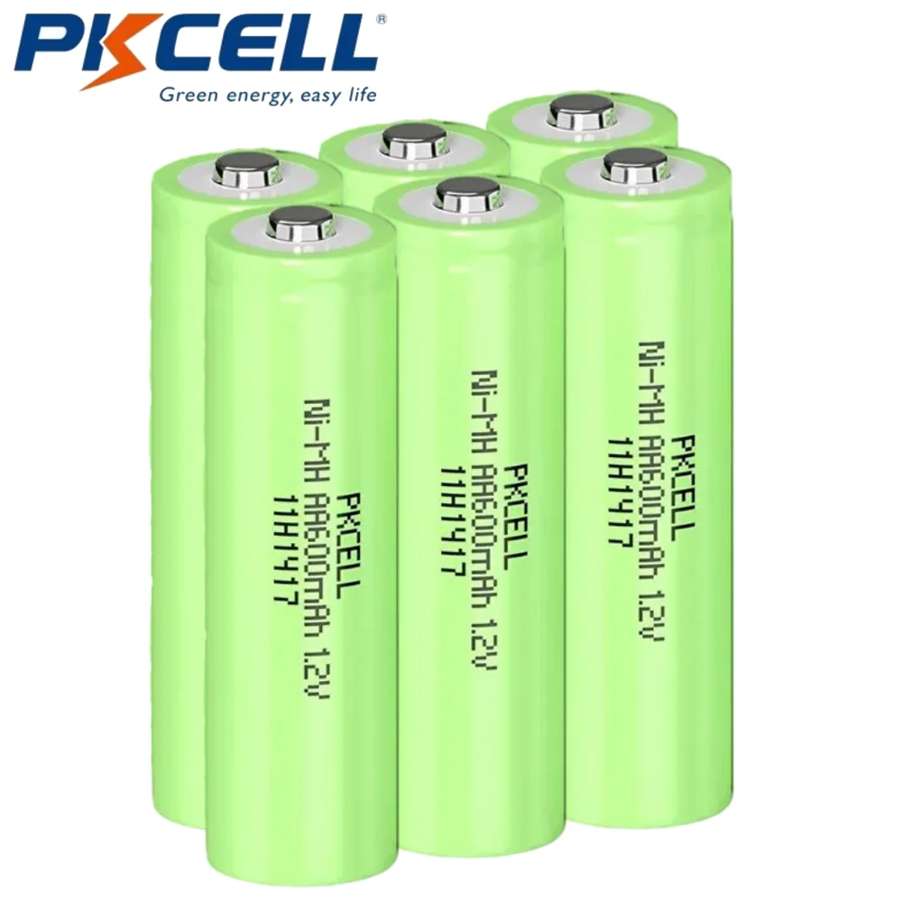 PKCELL 6PCS AA 600mAh 1.2V Ni-Mh Rechargeable Batteries AA Ni-Mh Rechargeable Battery For Solar Lights LED