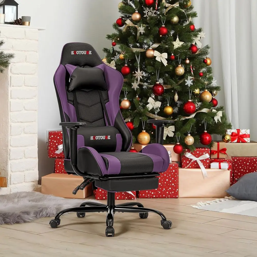 Racing-Style Gaming Chair with Footrest, High-Back Desk Chair, Recliner with Lumbar Support and Pillow