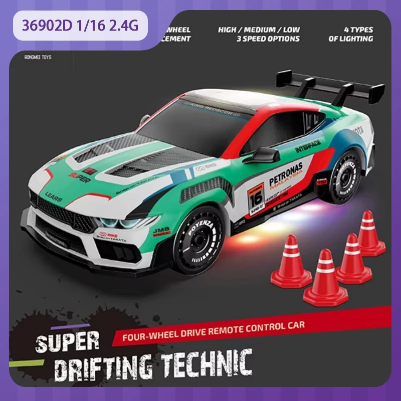 

36902D 1/16 2.4g Rc Car Pvc Car Shell High-Speed Car 4wd Drift Off-Road Vehicle Four Light Modes Boys' Toy Remote Control Car
