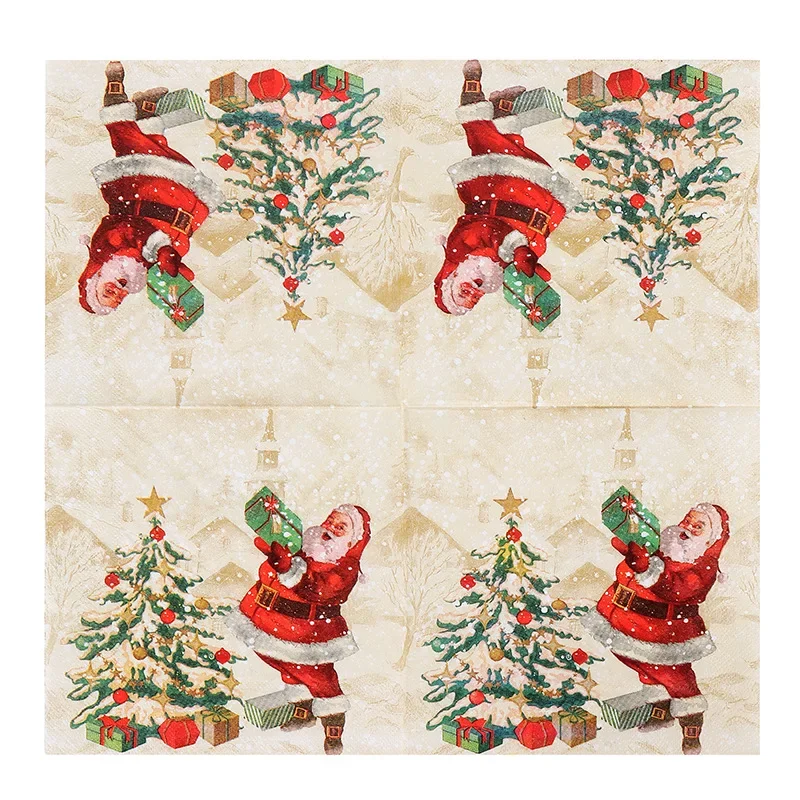 20Pcs/bag Cartoon Santa Claus Snowman Reindeer Paper Napkins Merry Christmas Theme Disposable Tissues for Christmas Party Decor