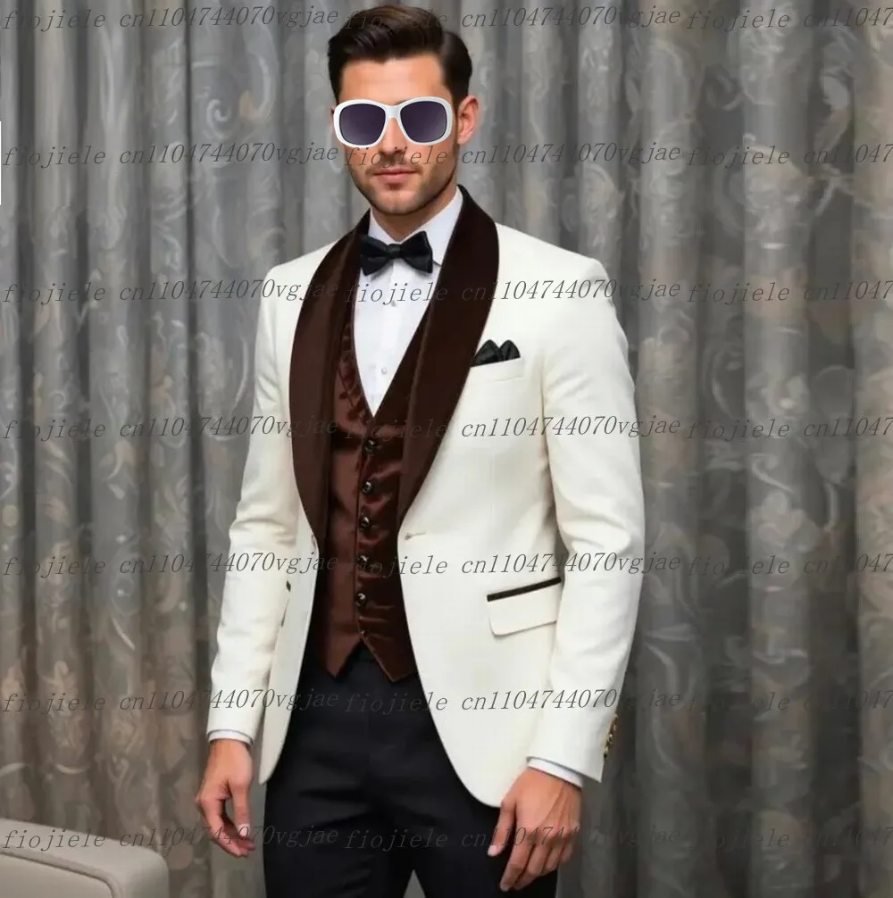 White Brown Black Men Suit Formal Wedding Party Groom Groomsman Business Male Tuxedos Customized 3 Piece Set Jacket Vest Pants