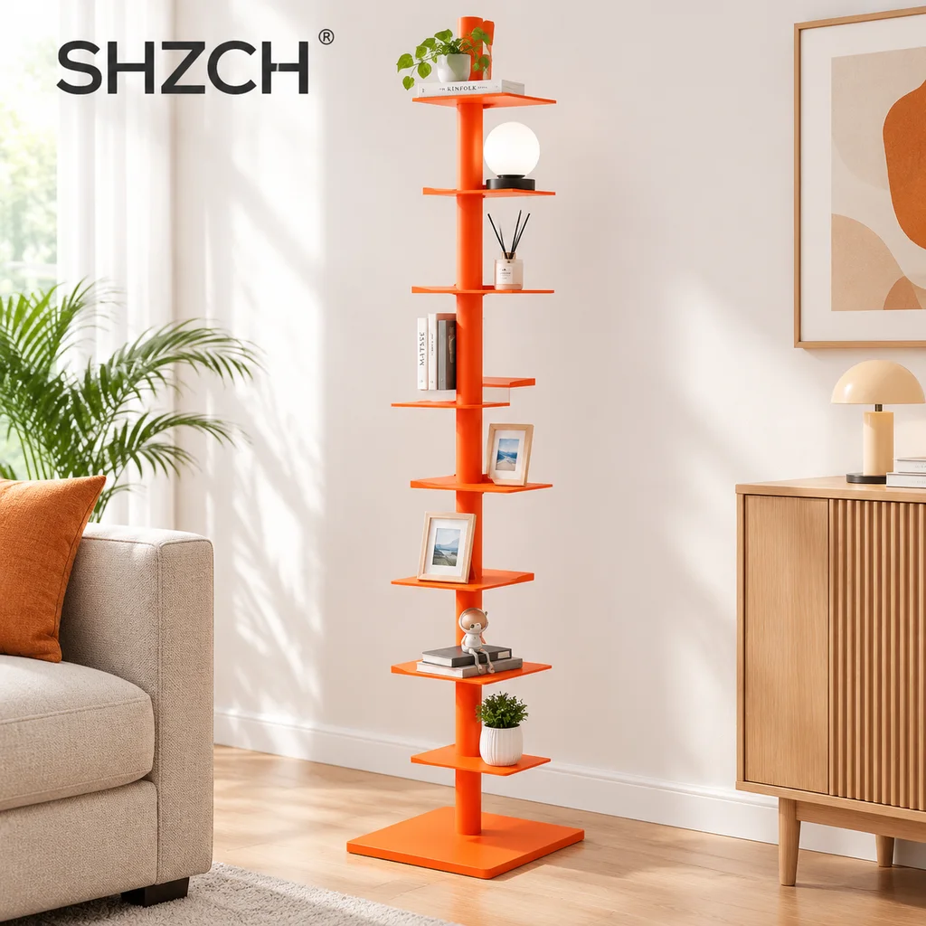 MOMO Iron Rotating Bookshelf Multi-Layer Living Room Storage Floor Shelf Invisible Creative Display Home Decor Simple Design