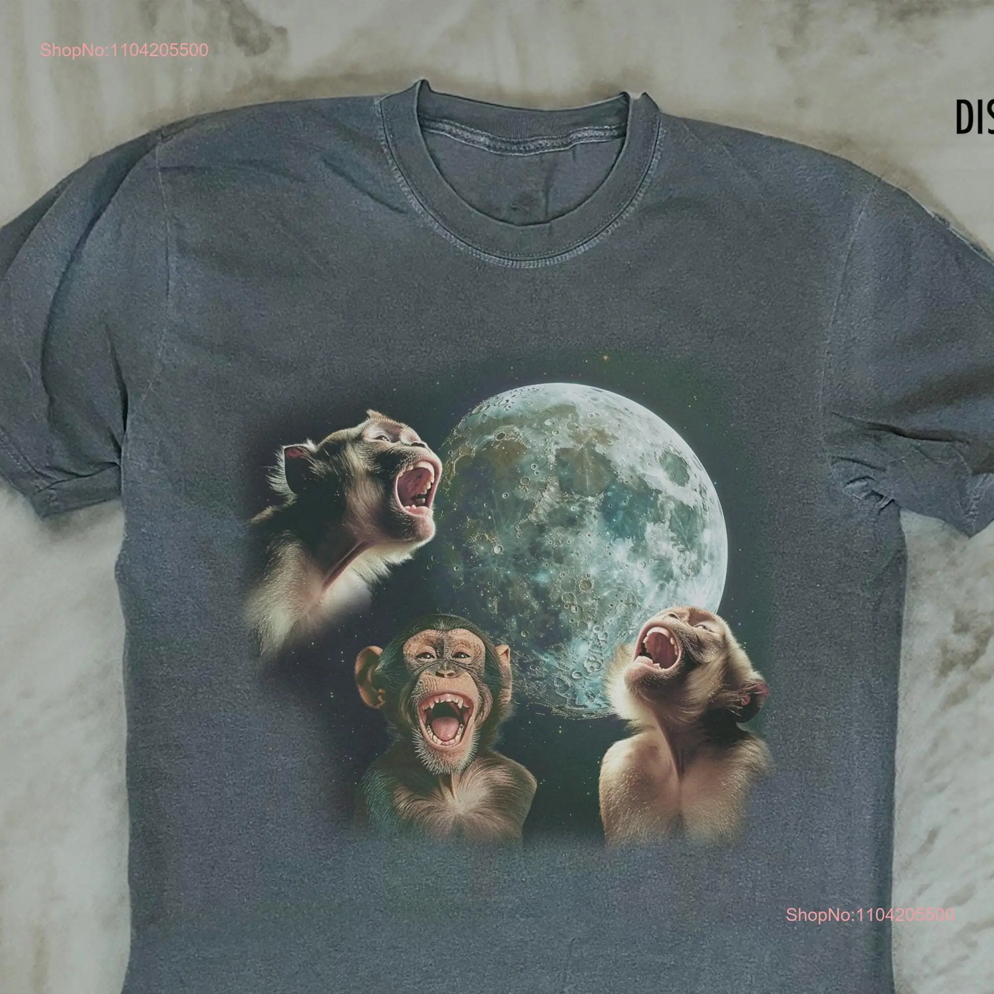 Three Monkey Vintage T Shirt Retro Moon Jungle Lovers Funny Oversized Washed long or short sleeves