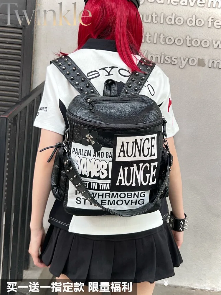 Dark Rivet Backpack British Retro Subculture Large Capacity Heavy Duty Rock Punk Schoolbag Rucksack Daypack Gothic