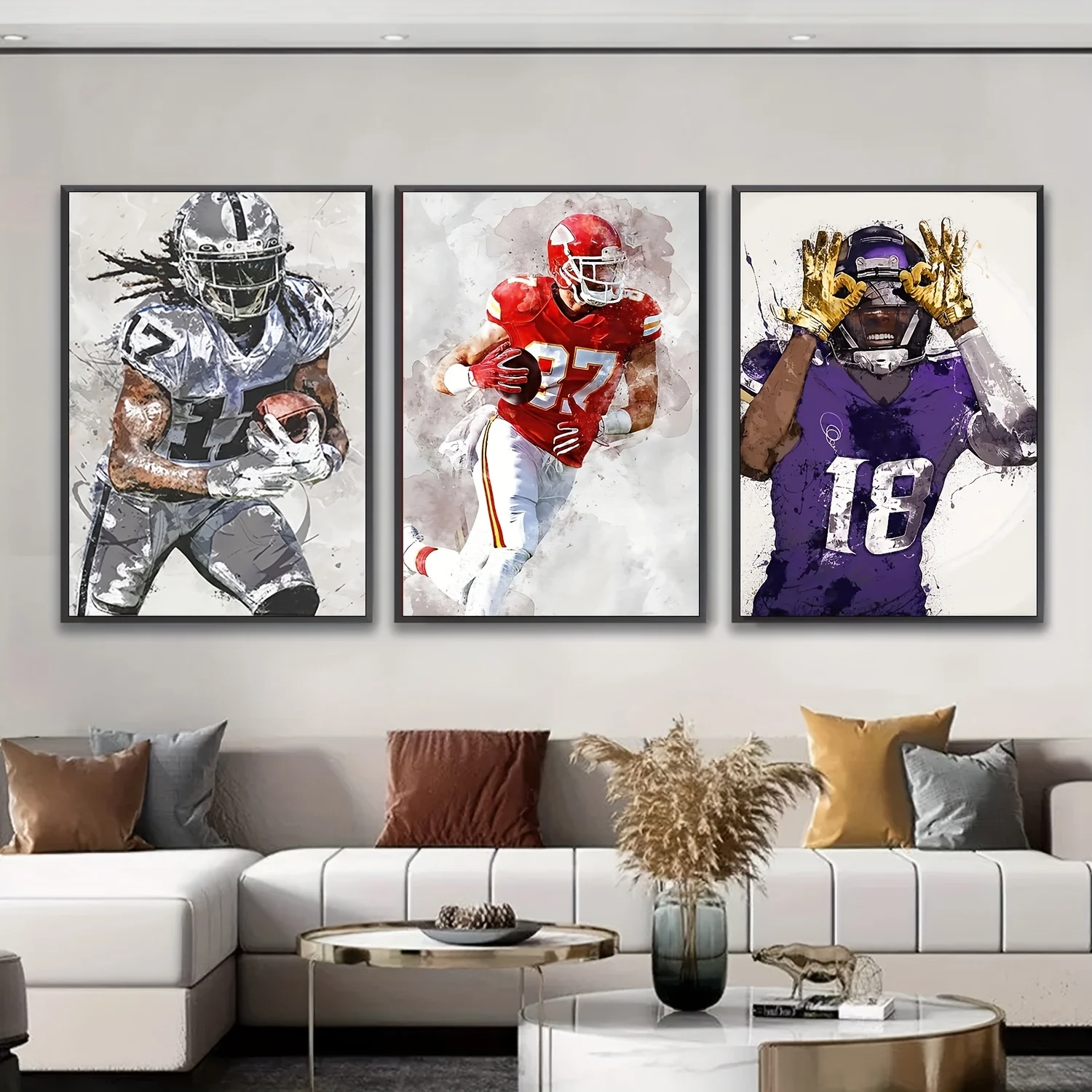 3PCS--American Football Player Star Sport Wall Art Canvas Painting Rugby Minimalist Posters And Prints Living Room Playroom D