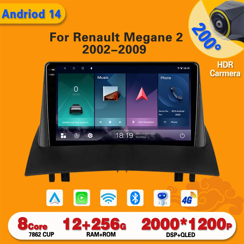 

Car Radio Carplay Android 14 For Renault Megane 2 2002-2009 Multimedia Video Player Auto stereo tuoch sreen Head Unit
