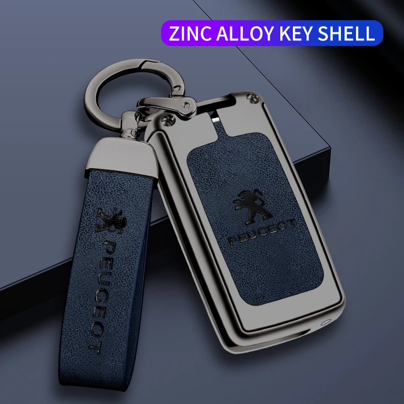 Zine Alloy Leather Car Flip Key Case Shell Cover Protection Fob For Peugeot 107 307 308 407 607 3008 5008 Keychain Accessories