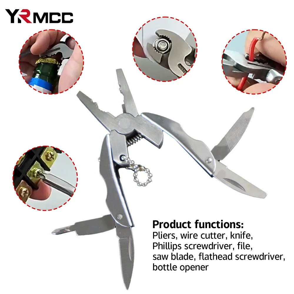 Multifunctional Pliers Portable Stainless Steel Multi-Tool Pliers Knife Keychain Screwdriver for Outdoor Camping RV Car Tools