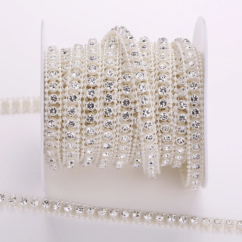 30 Designs zur Auswahl: Elfenbeinfarbene ABS-Perlen-Kristall-Strass-Kette zum Nähen, Bänder, Borten, Hochzeits- und Party-Schmuck, Handarbeitszubehör