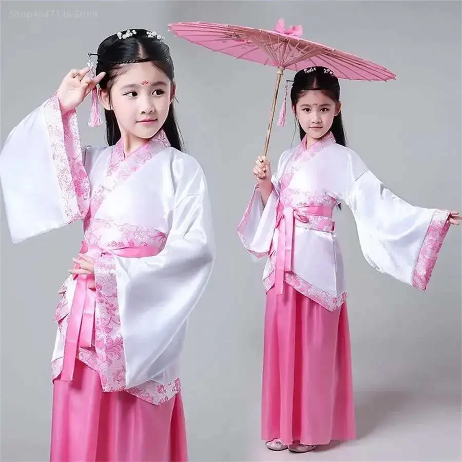 Vestidos tradicionais antigos para crianças, roupa chinesa para meninas, fantasia de dança folclórica, vestido hanfu para crianças