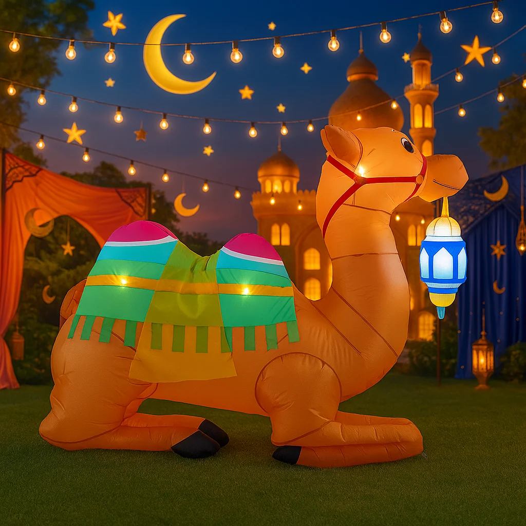 Juguete inflable de 1,8 M/5,9 pies, Festival musulmán de Ramadán, decoración DIY, vacaciones, Eid, camello musulmán, patio, luz LED para exteriores, adorno de regalo