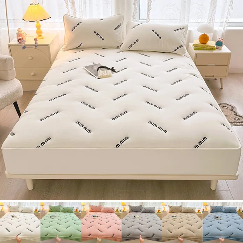 

1PC Extra Thick Mattress Cover Quilted Embroidered Bed Cover Single/Large/Extra Large Mattress Mattres Cotton Sheet Fitted Sheet