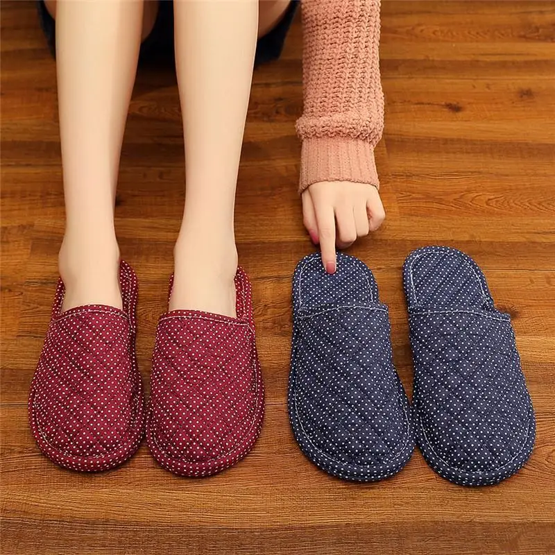 Couple's Four Seasons Home Indoor Silent and Mute Pure Cotton Fabric Sole Soft Sole Non Harmful Solid Wood Floor Slippers image 6