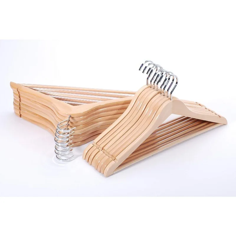 Premium Wooden Hangers, Luxury Suit Hangers for Closet, Boutique Wood Hangers with Extra Thick Hook and Non Slip Slip Pants Bar