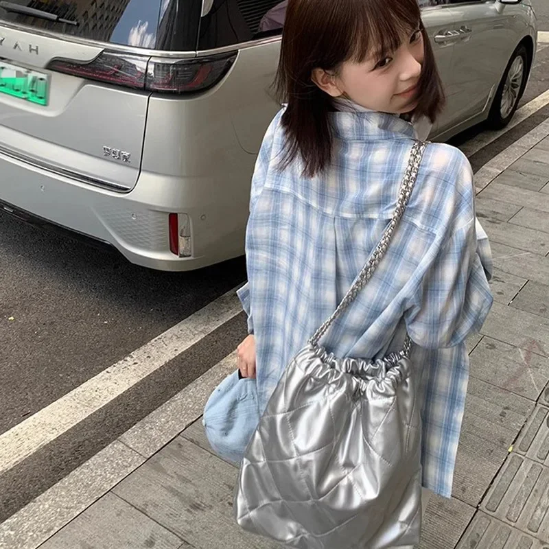 

Корейская новая синяя клетчатая куртка-рубашка для женщин, весенне-летняя новая солнцезащитная рубашка в ленивом стиле, хлопковый льняной топ