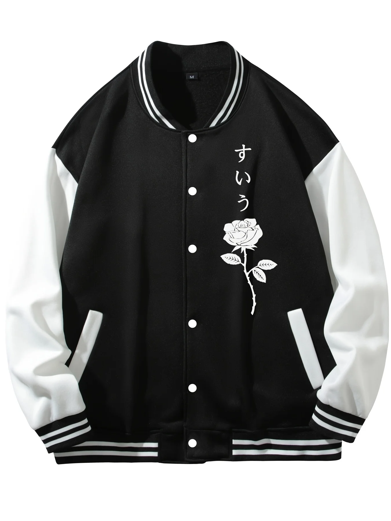 

Unisex Street Style Baseball Jacket with Rose and Japanese Print for Spring and Autumn Casual Outdoor Wear