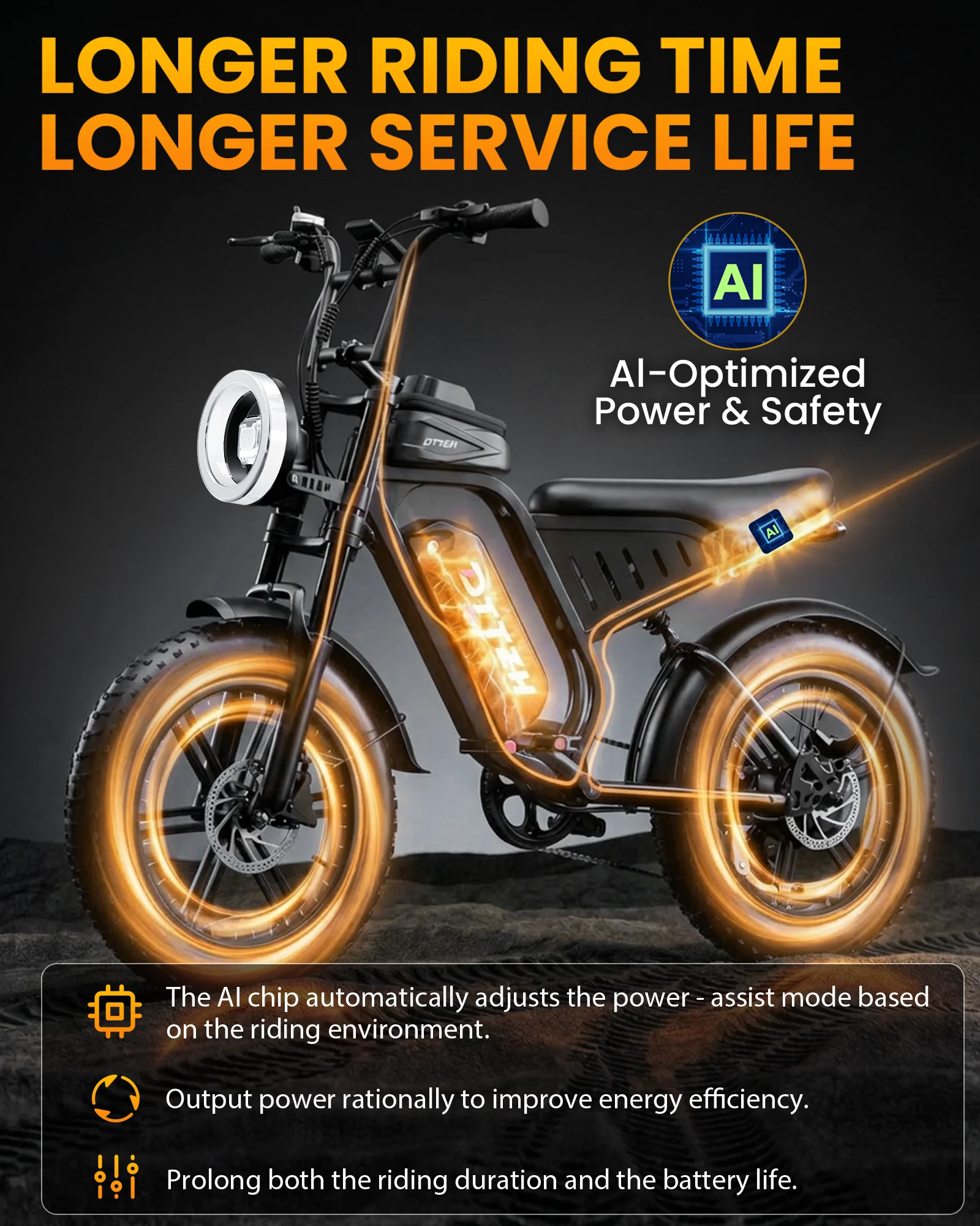 DTTZH F6 Electric Bike for Adults, 1500W Peak Motor, 48V 15Ah Battery, 60-Mile Max Range, UL 2849 Certified, Full Suspension, NFC Unlock, 20" Fat Tires view 6