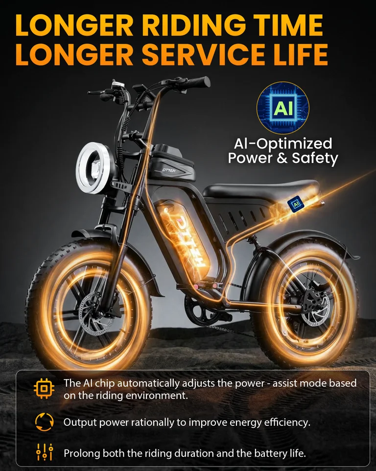 DTTZH F6 Electric Bike for Adults, 1500W Peak Motor, 48V 15Ah Battery, 60-Mile Max Range, UL 2849 Certified, Full Suspension, NFC Unlock, 20" Fat Tires image 8