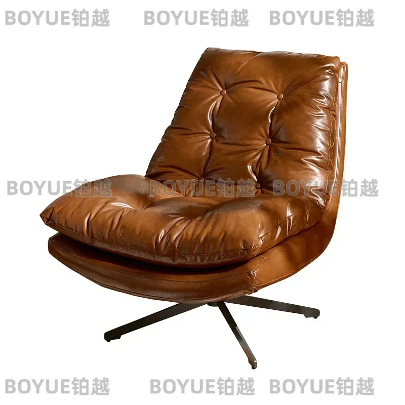 Nordic Light Luxury Single Sofa Chair Italian Living Room Balcony Casual Oil Wax Leather Mid Century High End Armchair