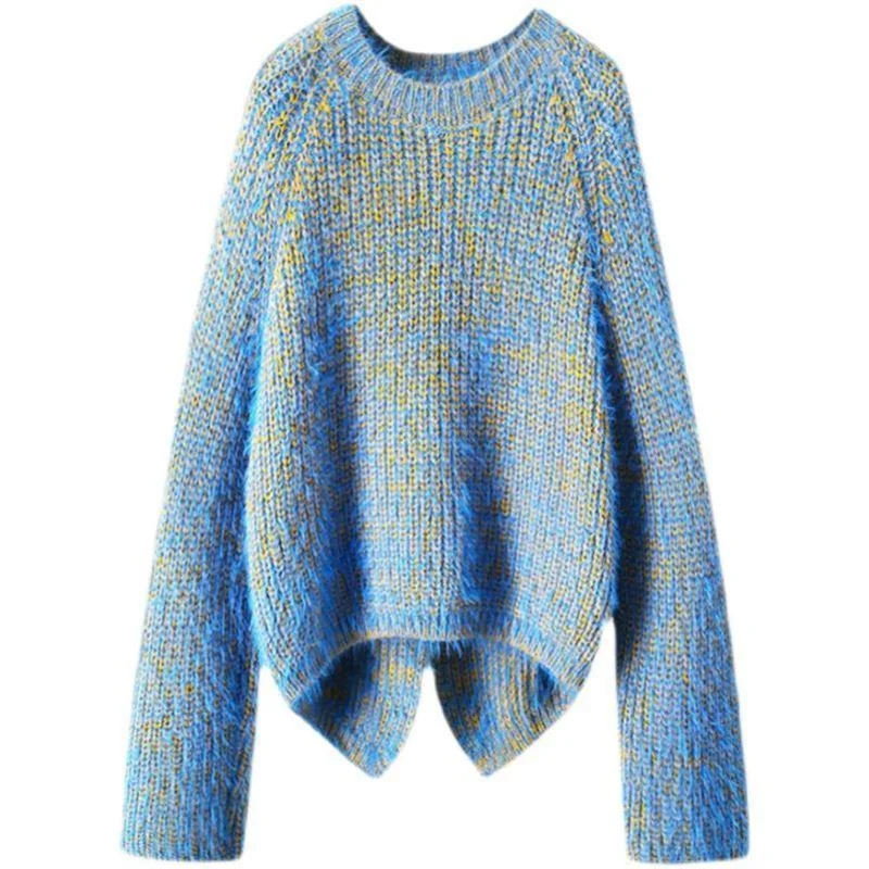 Maglione di peluche di visone per le donne sciolto corto stile pigro a maniche lunghe lavorato a maglia top indossando maglione fondo moda camicia