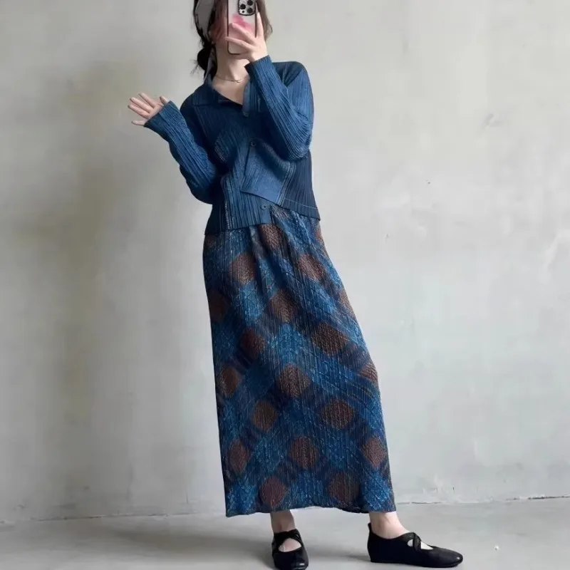 Miyake Pleated Skirt Original 2026 Summer New Vintage Diamond Pleated Skirt Slim Fit Comfortable Fashion Casual Women's Wear