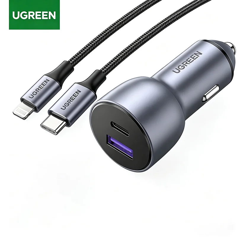 UGREEN PD 20W Fast Car Charger MFi Certified, Mini Cigarette Lighter Charging Plug with Lightning Data Cable Combo for iPhone Mo
