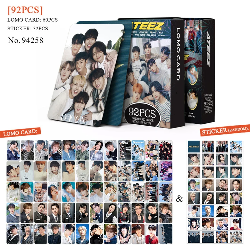 Imagem -02 - Ateez Álbum Lomo Cartões Foto Adesivos Hongjoong Seonghwa Yunho Girls Favorite Gift Cartão Cartão Postal Madeira Jovem 92 Pcs por Conjunto