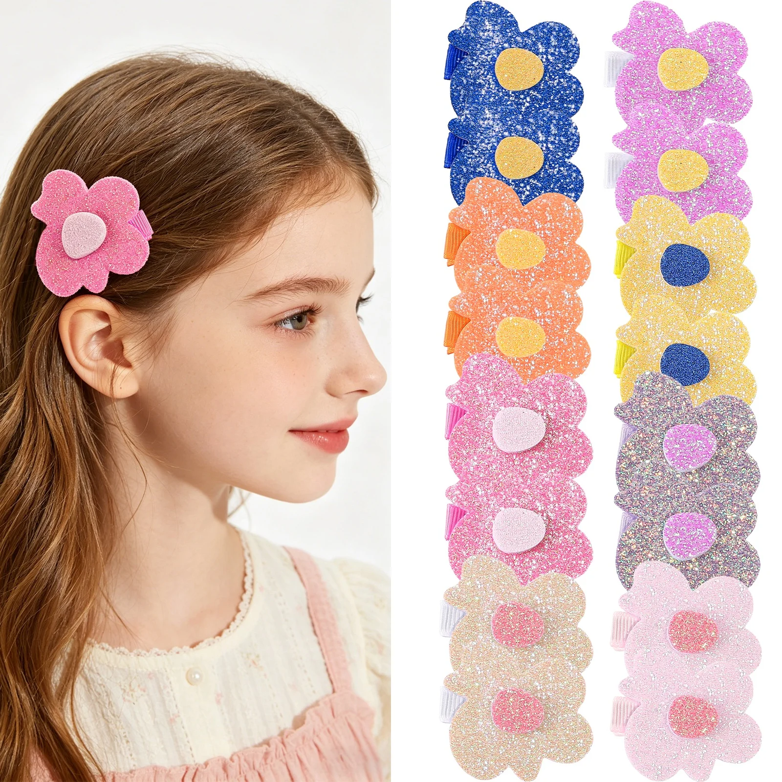 8/16 Stück Niedliche Blumen-Haarspangen für Mädchen, Glitzer-Blumen-Haarnadeln, Kinder-Haarklammern, Haaraccessoires